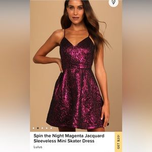 Lulus Spin The Night Magenta Jacquard Sleeveless Mini Skater Dress Size Medium